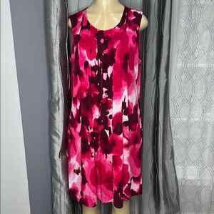 Calvin Klein Stretch Pleat Dress Geranium Pink/Purple Sz S/M Large Pockets